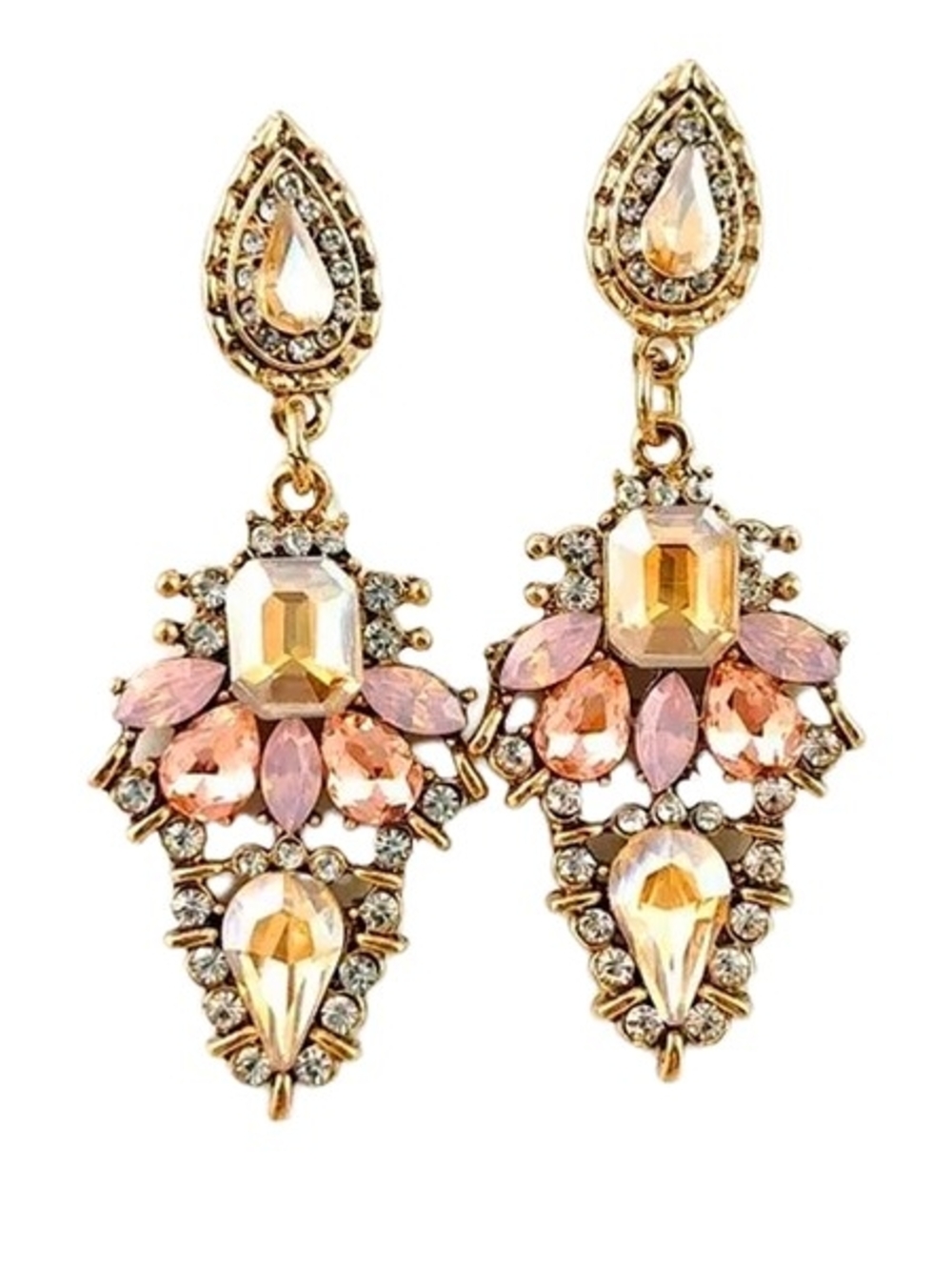 Elegant Vintage-style Gold-Tone Pink Crystal Drop Earrings